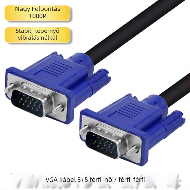 VGA-kábel számítógéphez és kijelzőhöz, videókábel nagy felbontással, hossz 0,5–15 m