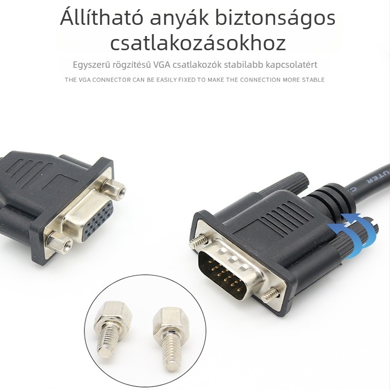Mozgatható anyás VGA hosszabbító kábel, 30 cm, VGA3+6 HD videókábel, oxigénmentes réz, férfi- és női végződések