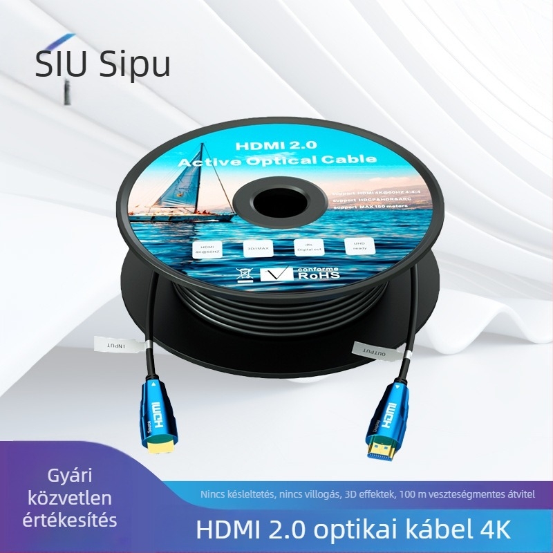 HDMI optikai kábel, 2.0 verzió, 4K 60 Hz, TV/3D projektor csatlakozás, PC 120 Hz kompatibilitás, aranyozott érintkezők