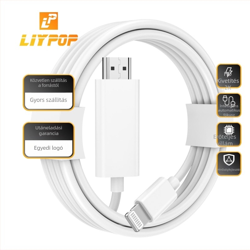 HDMI videó adapter kábel 2K – 2 m, Apple eszközökhöz, réz bevonatú acél vezető, nikkel bevonatú csatlakozók