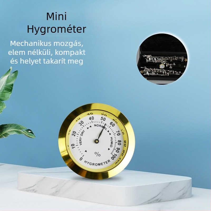 Járműbe szerelt beépített mini hőmérséklet- és higrométer szivar dobozokhoz, hangszer- és poggyász használathoz (±1°C, ±5% RH, felbontás 1°)