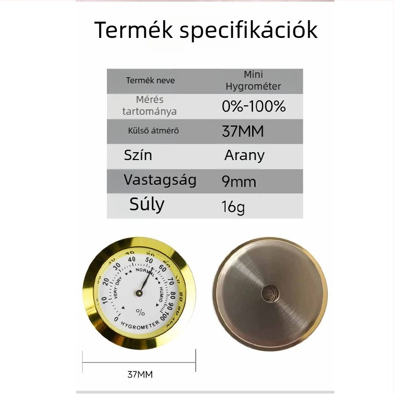 Járműbe szerelt beépített mini hőmérséklet- és higrométer szivar dobozokhoz, hangszer- és poggyász használathoz (±1°C, ±5% RH, felbontás 1°)