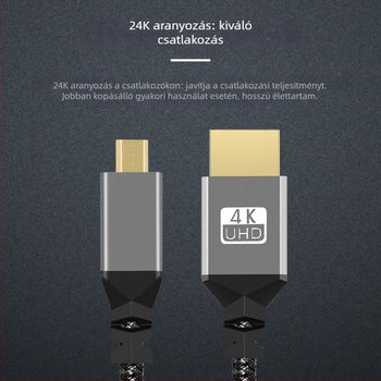 Micro HDMI–HDMI 2.0 kábel, nagy felbontású – tabletekhez, kamerákhoz, monitorokhoz és projektorokhoz – 4K csatlakozás