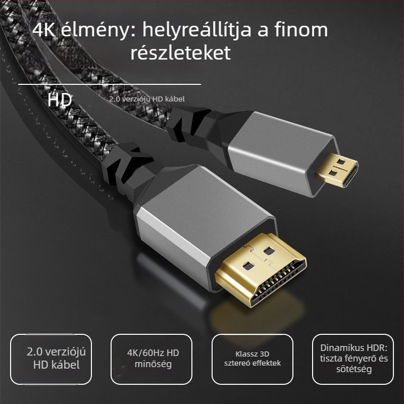Micro HDMI–HDMI 2.0 kábel, nagy felbontású – tabletekhez, kamerákhoz, monitorokhoz és projektorokhoz – 4K csatlakozás