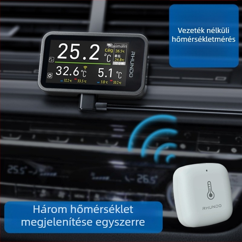 Rhundo digitális autóhőmérő és higrométer LCD kijelzővel