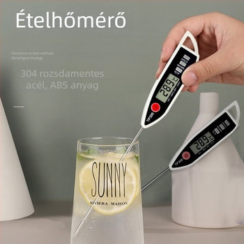 Toll típusú digitális élelmiszerhőmérő rozsdamentes acél tippel – ételek, olaj és tej hőmérsékletének mérésére; AG13 elemről működik
