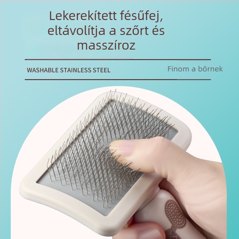 YOMI kisállat szőr eltávolító keféje – egy kattintásos szőrtelenítés, csomó- és bolyhosodás tisztítása, macskáknak és kutyáknak, ápoló kefe tűs fejjel; ABS+TPR+rozsdamentes acél