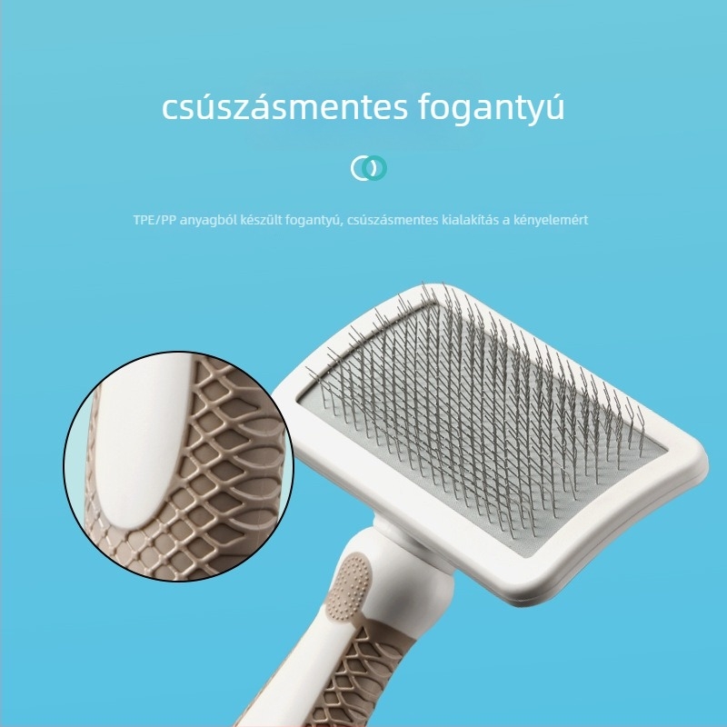 YOMI kisállat szőr eltávolító keféje – egy kattintásos szőrtelenítés, csomó- és bolyhosodás tisztítása, macskáknak és kutyáknak, ápoló kefe tűs fejjel; ABS+TPR+rozsdamentes acél