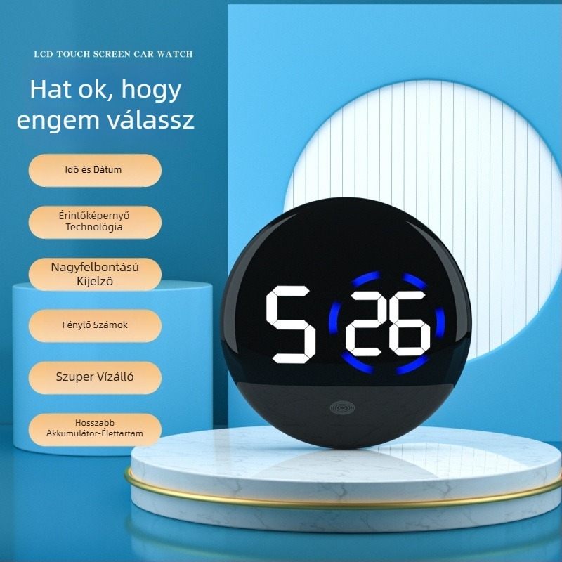 Autó vízhőmérséklet-mérő - állítható szögű, öntapadós kijelző, kompakt óra