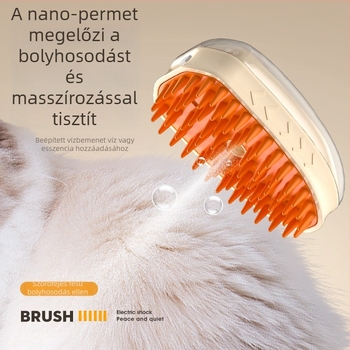 Elektronikus permetezős fésű háziállatok számára, masszázs funkcióval, gubancmentesítő, tűs fésű és fürdető ecset macskáknak