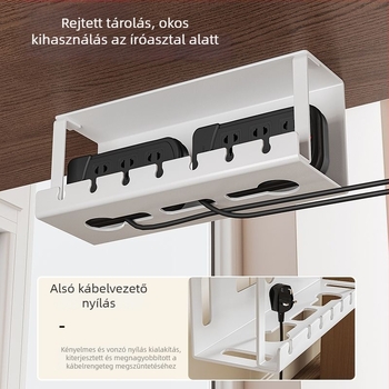 Vasból készült asztal alatti kábelkezelő állvány slotos rekesszel, furatmentes telepítés, kábelrendező