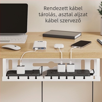 Vasból készült asztal alatti kábelkezelő állvány slotos rekesszel, furatmentes telepítés, kábelrendező