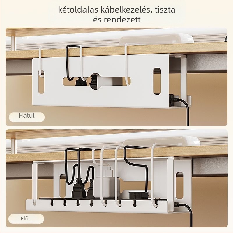 Vasból készült asztal alatti kábelkezelő állvány slotos rekesszel, furatmentes telepítés, kábelrendező