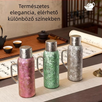 Titániumból készült szigetelt termosz fogantyúval, belső fedél hőmérővel, tea rekesz, 12-24 órás szigetelés