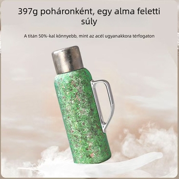 Titániumból készült szigetelt termosz fogantyúval, belső fedél hőmérővel, tea rekesz, 12-24 órás szigetelés