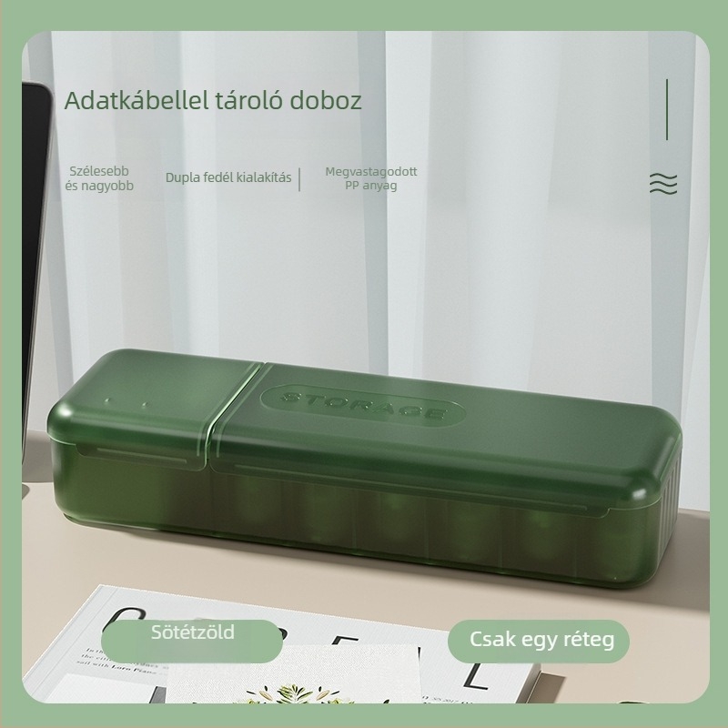 Asztali kábel tároló doboz fedéllel és rekeszekkel (PP anyag, modern minimalist stílus, íróasztal és nappali tárolására, Autonomy márka, 2023-ban piacra dobva)