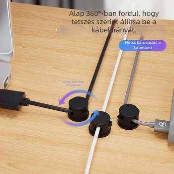 Asztali és falra szerelhető mágneses kábelrendező — ABS + erős mágnes, japán stílus, kábel tartó és tárolócsat