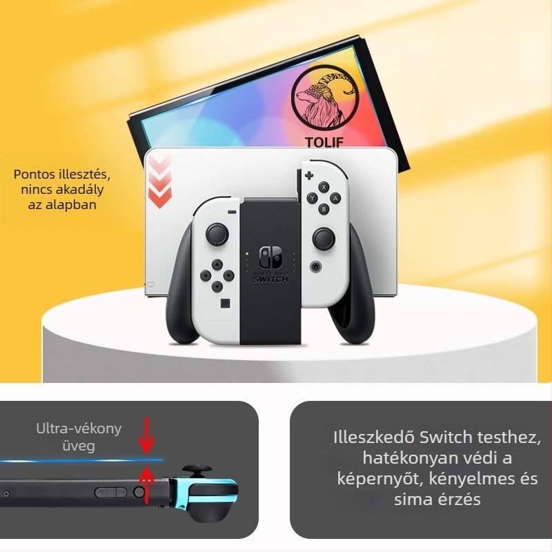 Nintendo Switch OLED-hez temperált üveg kijelzővédő — 0,3 mm, HD átláthatóság, ujjlenyomat-mentes, ütésálló, teljes képernyős fedettség