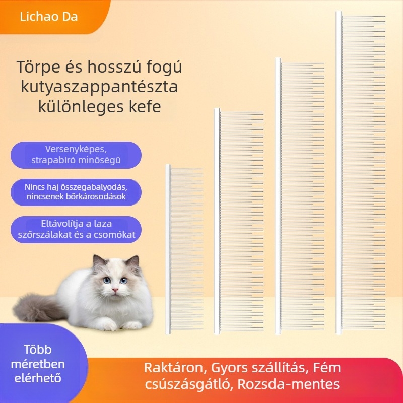Li Chaoda Kiscállat-gondozó fésű Rag-doll hosszú szőrű macskáknak – kettős fogú, hosszú és rövid tűk, réz rúd