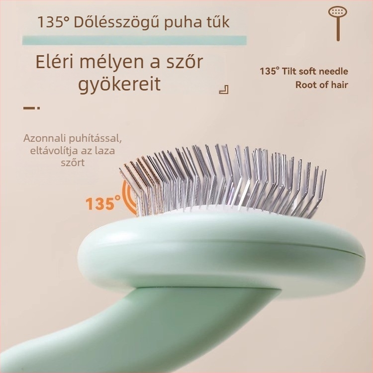 Kutyák ápoló fésűje – ABS, rozsdamentes acél tűk és gumi (anyagok: ABS; rozsdamentes acél tűk; gumi)