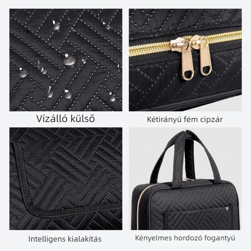 Vízálló kozmetikai neszesszer kampós kialakítással, nagy kapacitású, poliészter anyag, uniszex – utazáshoz és otthoni tároláshoz