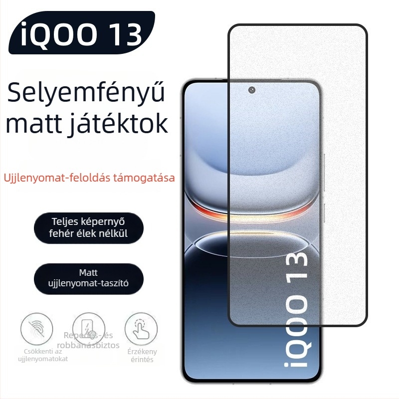 iQOO 13 edzett üveg kijelzővédő – matt felület, teljes lefedettség, ujjlenyomat feloldás