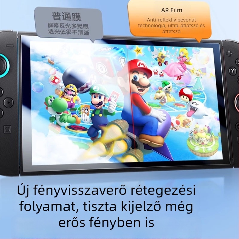 Nintendo Switch OLED/Lite AR kijelzővédő – anti-reflexiós film, 0,16 mm, 96% átlátszóság, Switch2-kompatibilis