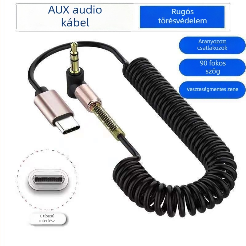 Type-C-től 3,5 mm-es férfi csatlakozóig autó audio-kábel AUX-hoz