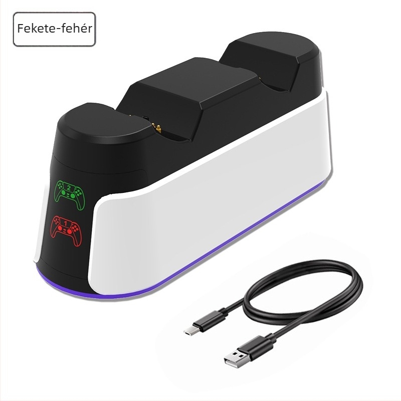 PS5 Slim vezérlő kettős töltővel, USB-C, ABS tokozás, 150 g