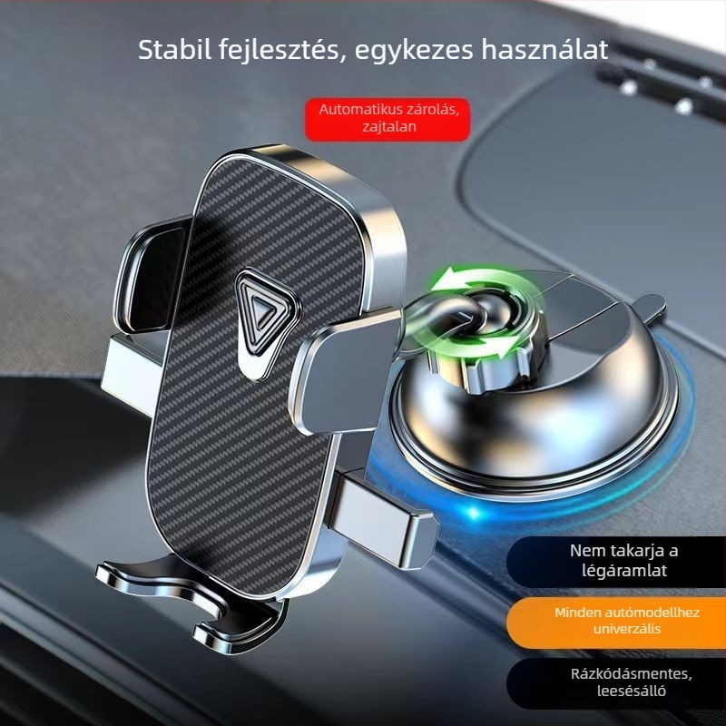 Autótelefon-tartó vákuumos rögzítéssel a műszerfalon, gravitációs snap-on rögzítés, általános kompatibilitás