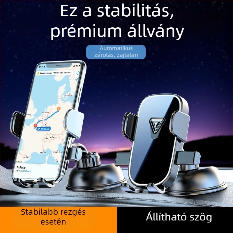 Autótelefon-tartó vákuumos rögzítéssel a műszerfalon, gravitációs snap-on rögzítés, általános kompatibilitás