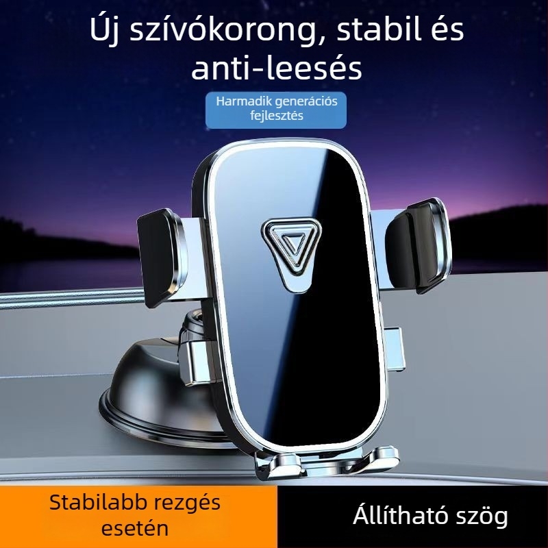 Autótelefon-tartó vákuumos rögzítéssel a műszerfalon, gravitációs snap-on rögzítés, általános kompatibilitás