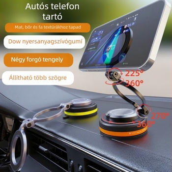 Univerzális autós mágneses telefontartó, 360°-os forgatás, összecsukható, vákuumos rögzítés a műszerfalon