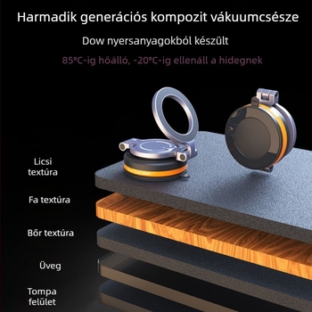Univerzális autós mágneses telefontartó, 360°-os forgatás, összecsukható, vákuumos rögzítés a műszerfalon