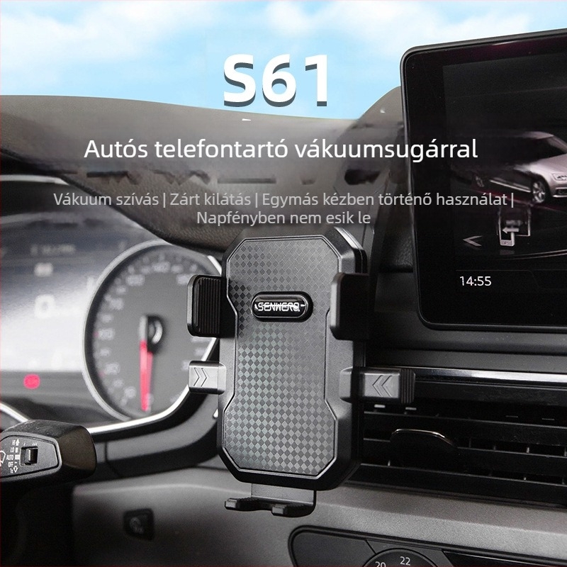 Autós telefontartó vákuumos karikával, műszerfalra szerelhető, 360°-os forgás, univerzálisan kompatibil, 5W teljesítmény