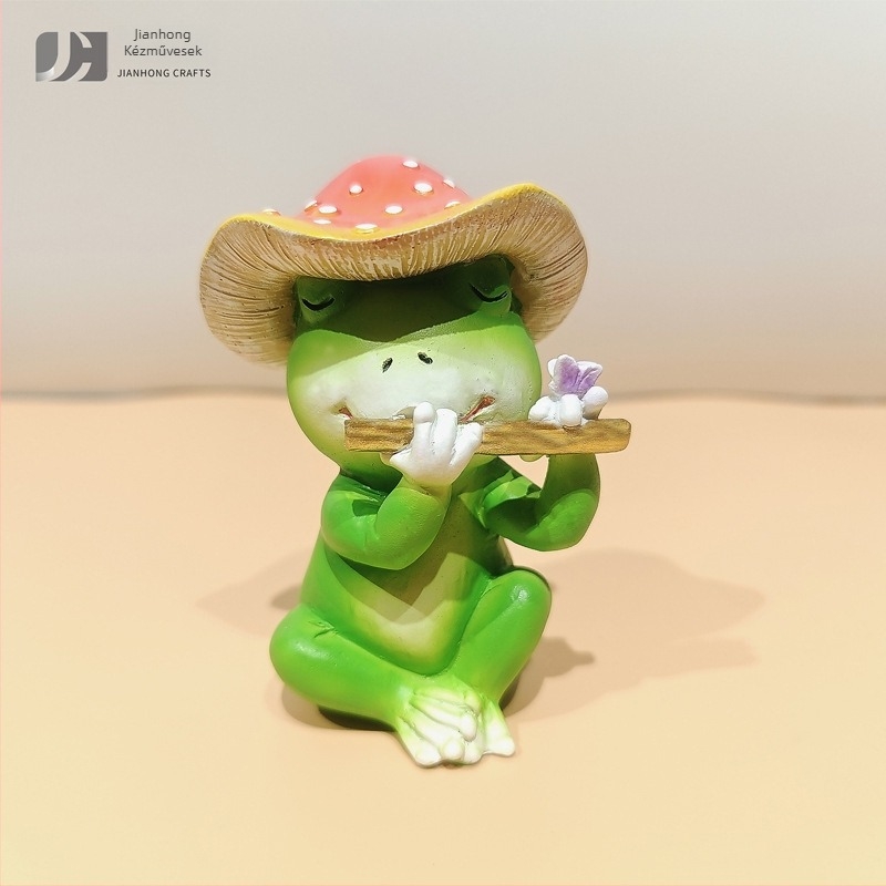Béka díszfigura, karikatúras stílusú műgyanta dekoráció otthoni íróasztalhoz és udvari mini tájhoz (műgyanta; márka Jianhong)
