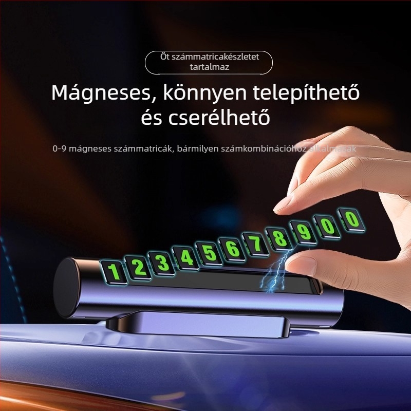 Fém mágneses parkolótábla ideiglenes parkolási számmal, autómozgató jel és céges logó – ajándék