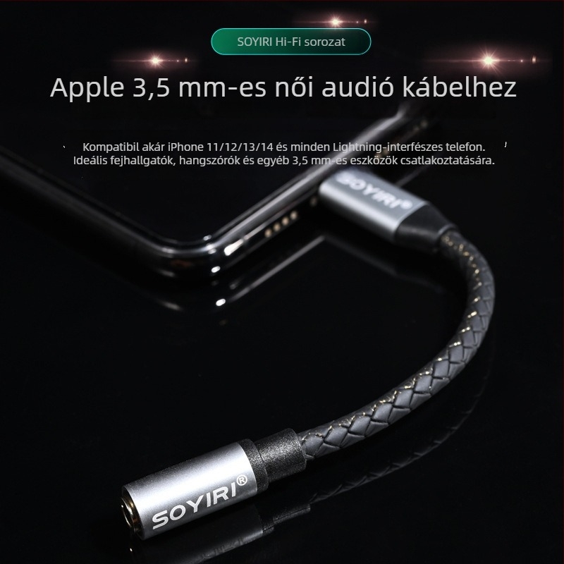 SOYIRI Lightning–3,5 mm fejhallgató adapter aranyozott csatlakozókkal, oxigénmentes réz vezetővel, ROHS tanúsítvány