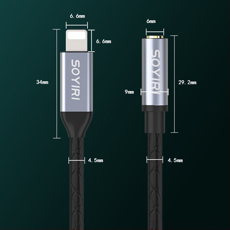SOYIRI Lightning–3,5 mm fejhallgató adapter aranyozott csatlakozókkal, oxigénmentes réz vezetővel, ROHS tanúsítvány