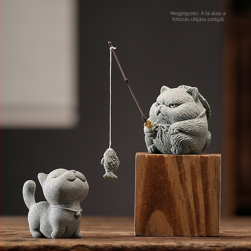 Tea Pet cicás dísz — szerethető stílus, füstölő tartó, asztali dekoráció, műanyag/gyanta