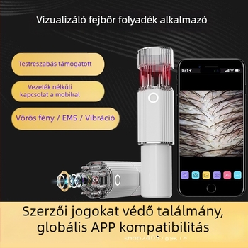 HD kamerás vizuális fejbőr-alkalmazó, mikroáram-masszázs, 3 fokozatú vibráció, vörös fény terápia; Modell YC-2418(C8); Súly 275 g; Tartalmaz masszírozó alkalmazót, adatkábel, útmutató