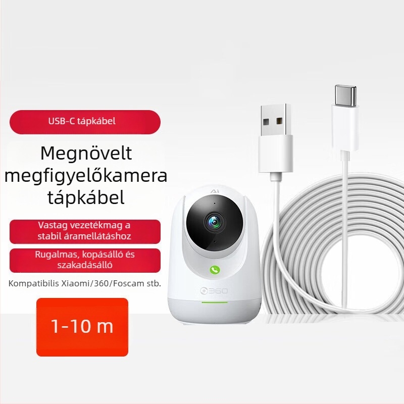 USB-C hosszabbító kábel Ezviz 360 Xiaomi megfigyelő kamerákhoz – egyoldali csatlakozó; PVC; 10W maximális teljesítmény; biztonságos gyors töltés