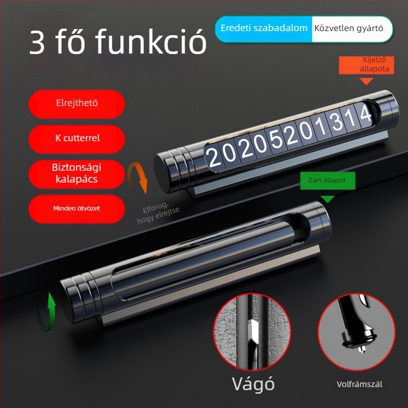 Alumíniumötvözetből készült ideiglenes parkolási jel rejtett biztonsági kalapáccsal és vágóval – parkolási számkártya, Guangdong eredetű, QB.DESIGN/Joba DESIGN