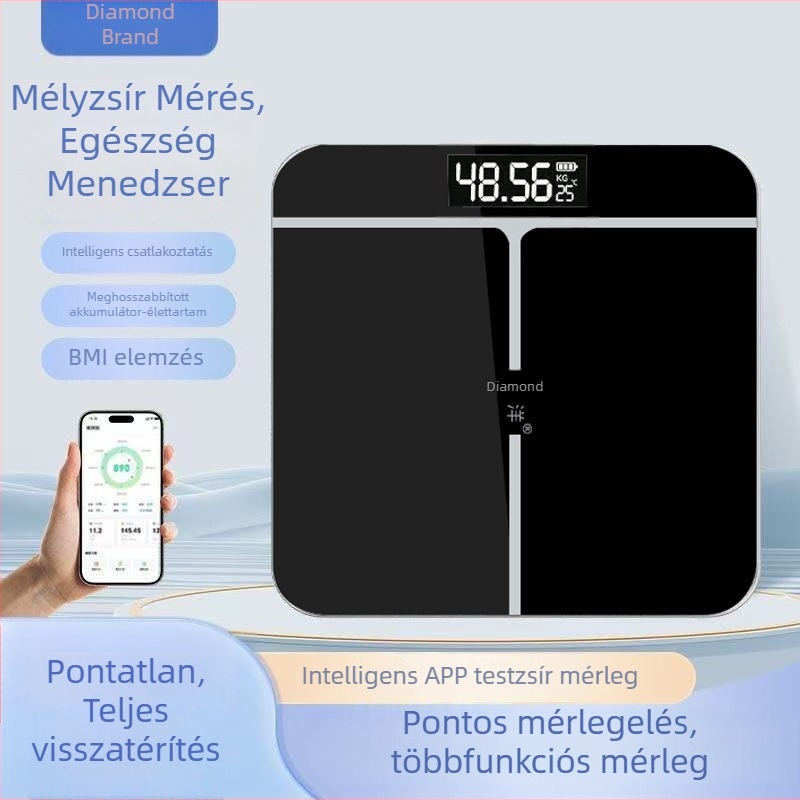 Bluetoothos testzsírszámláló mérleg a testsúly és a testzsír mérésére