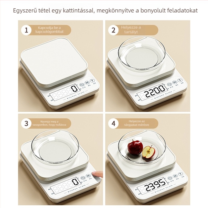 Wise A03 konyhai mérleg, kiváló pontosságú elektronikus mérés, tartomány 1 g-10 kg, működik 2x AA elemmel