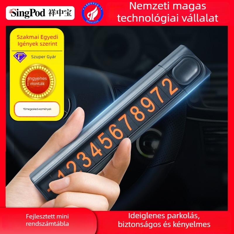 Fénylő fém autó telefonszám-tábla, univerzális modell, nyomtatott logóval, ideiglenes parkolási jel