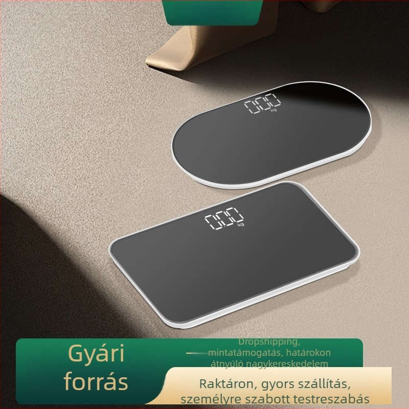 Tükrös felületű testsúlymérő, kompakt hordozható digitális mérleg otthoni használatra, pontos testsúlymérés