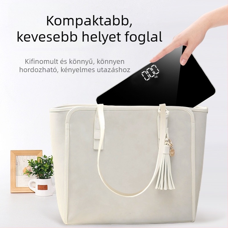Tükrös felületű testsúlymérő, kompakt hordozható digitális mérleg otthoni használatra, pontos testsúlymérés