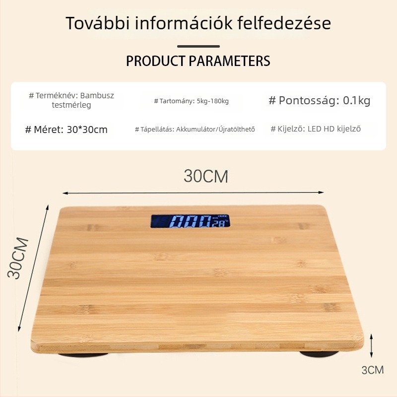 Bambusz elektronikus testsúlymérleg, háztartási használatra, magas pontossággal, diákoknak kollégiumban