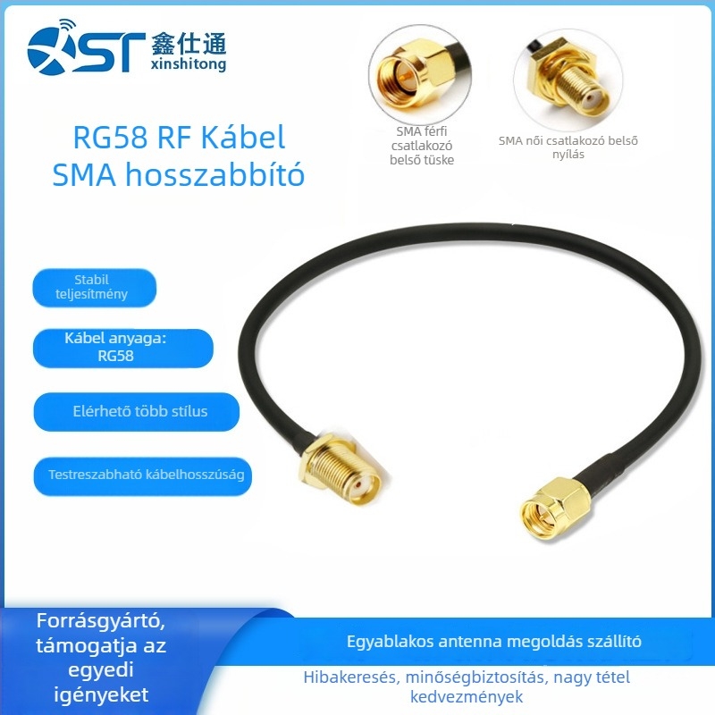 Antennás RF adapter kábel, RG174/RG316 koaxiális, SMA férfi–női csatlakozóval, testreszabható hosszúság, modell 0364